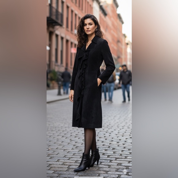 Vintage Margaret‎ Godfrey Suede Ruffle Coat Long Maxi Duster Festival Boho 4